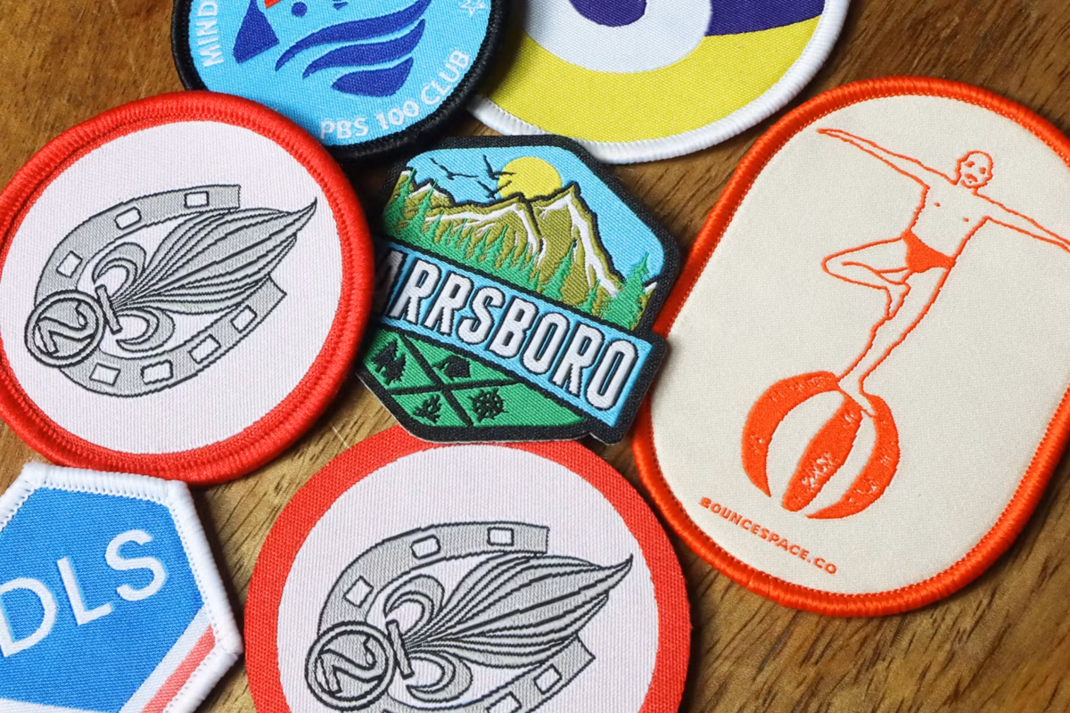 Assorted woven patches with different edge finishes