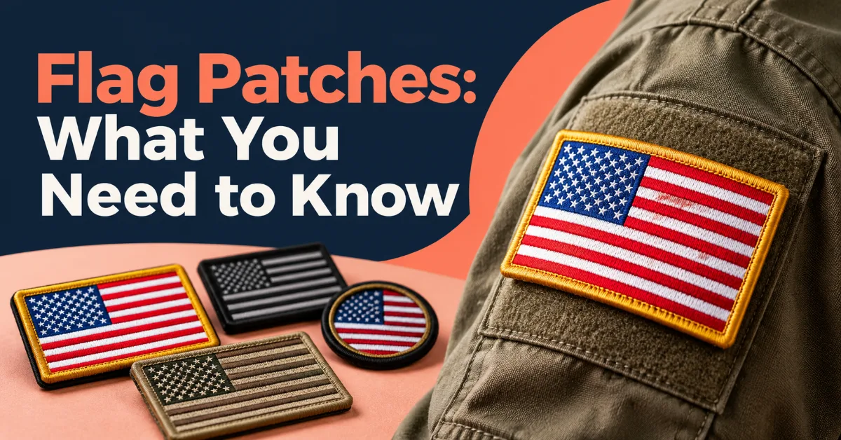 US flag patch on a uniform sleeve with sample flag patches nearby