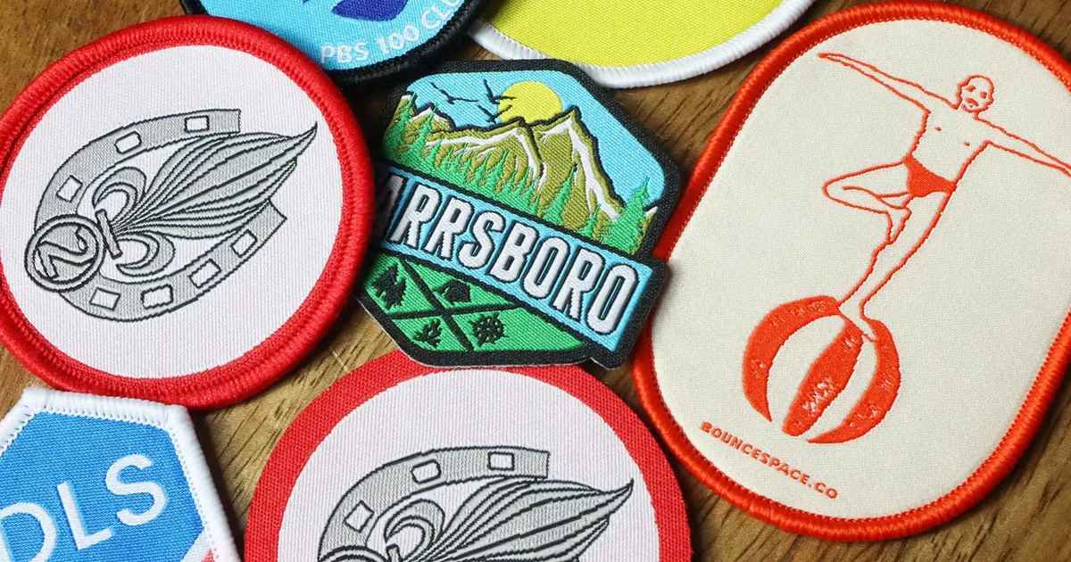 Assorted woven patches with different edge finishes